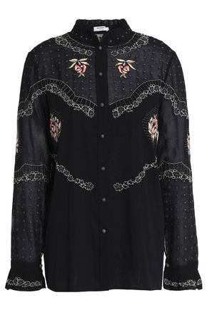 VILSHENKO WOMAN EMBROIDERED COTTON-VOILE SHIRT BLACK,GB 14693524283734734