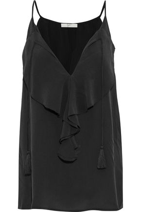 JOIE WOMAN RUFFLED WASHED-SILK TOP BLACK,US 14693524283749578