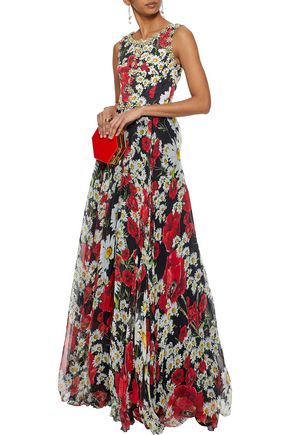 Dolce Gabbana Up To 70 Off At The Outnet Dolce Gabbana Embellished Fl Print Silk Blend Jacquard And Chiffon Gown