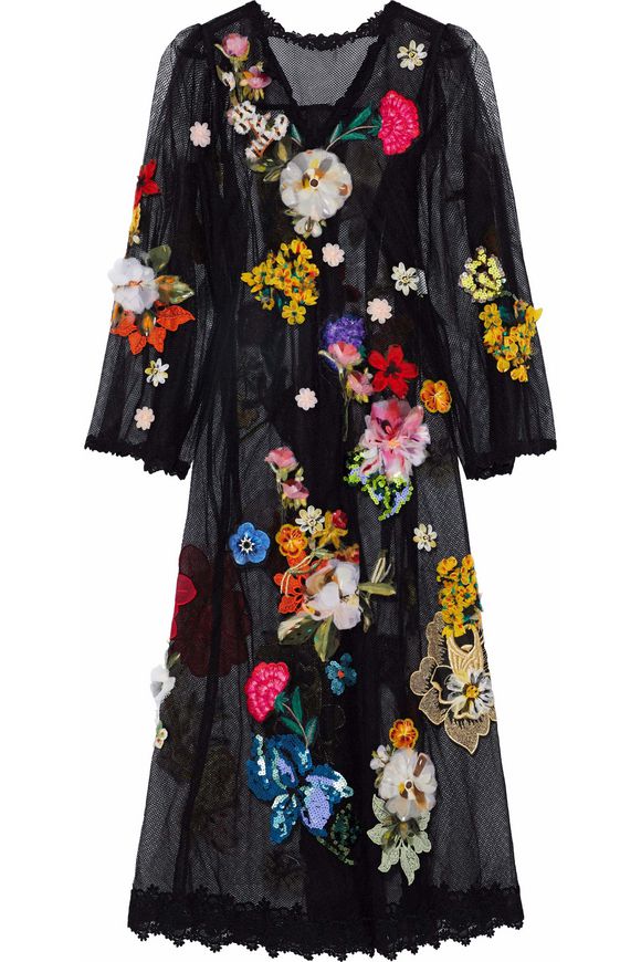 Floral-appliquéd lace-trimmed mesh maxi dress | DOLCE & GABBANA | Sale ...