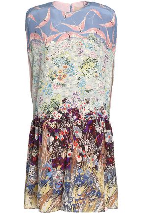 Valentino Up To 70 Off At The Outnet Valentino Gathered Printed Silk Blend Crepe De Chine Mini Dress
