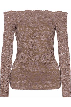 L AGENCE WOMAN HEIDI OFF-THE-SHOULDER LACE TOP LIGHT BROWN,GB 4772211930042617