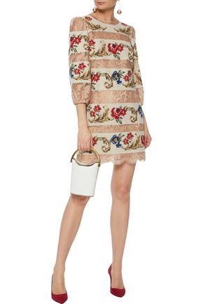 Dolce Gabbana Up To 70 Off At The Outnet Dolce Gabbana Paneled Lace And Jacquard Mini Dress