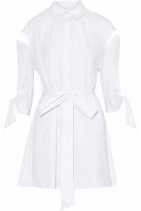 MILLY WOMAN TIE-FRONT CUTOUT COTTON-BLEND POPLIN SHIRT DRESS WHITE,AU 14693524283887520