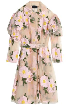 SIMONE ROCHA WOMAN BELTED EMBROIDERED COTTON-BLEND TULLE TRENCH COAT NEUTRAL,AU 14693524283927322