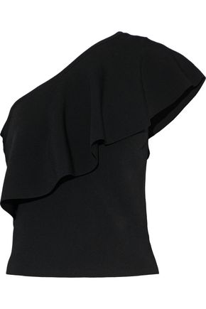 MILLY WOMAN ONE-SHOULDER LAYERED STRETCH-KNIT TOP BLACK,US 14693524283927382