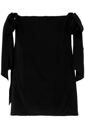MILLY WOMAN BOW-DETAILED STRETCH-SILK TOP BLACK,US 14693524283930409