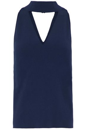 MILLY WOMAN CUTOUT STRETCH-KNIT TOP NAVY,US 14693524284009984