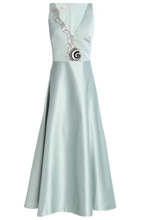 TEMPERLEY LONDON WOMAN TULLE-PANELED EMBELLISHED DUCHESSE-SATIN GOWN MINT,AU 82673812120004