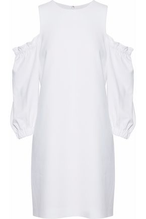 TIBI WOMAN COLD-SHOULDER GATHERED CREPE MINI DRESS WHITE,US 1188406768702289