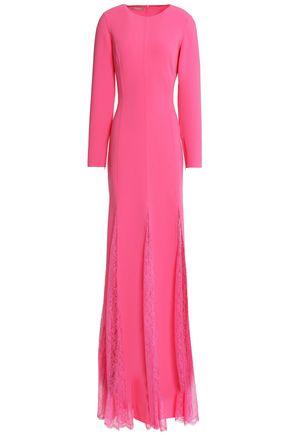 MICHAEL KORS MICHAEL KORS COLLECTION WOMAN LACE-PANELED WOOL-BLEND GOWN BRIGHT PINK,3074457345618856935