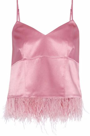 CINQ À SEPT WOMAN NARCISSA FEATHER-EMBELLISHED SILK-SATIN CAMISOLE PINK,US 1188406768772407