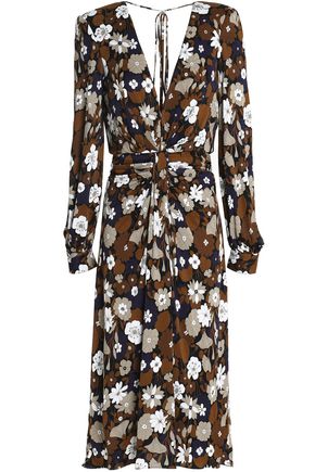 MICHAEL KORS WOMAN RUCHED FLORAL-PRINT JERSEY DRESS MULTICOLOR,GB 1188406768776431