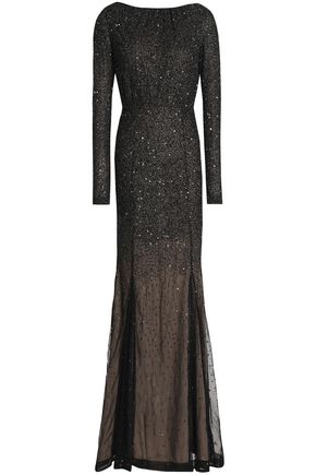 RACHEL GILBERT WOMAN VIERA FLUTED EMBELLISHED TULLE GOWN BLACK,AU 1188406768798999