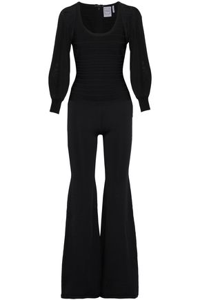 Shop Herve Leger Hervé Léger Woman Stretch-knit And Bandage Jumpsuit Black