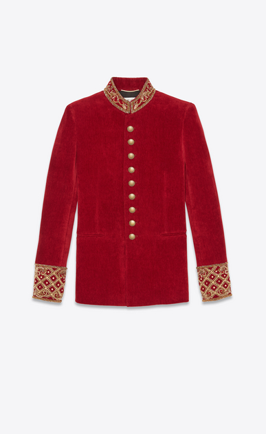 SAINT LAURENT Blazer Jacket Woman Embroidered officer jacket in antique red velvet a_V4