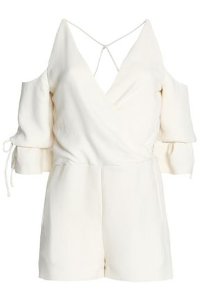 IRO WOMAN COLD-SHOULDER BOW-DETAILED CREPE PLAYSUIT OFF-WHITE,GB 7789028784479209