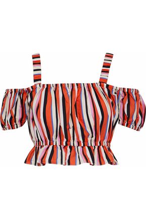 NICHOLAS Rosie cold-shoulder striped cotton-poplin top,AU 1874378722871305
