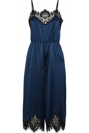 ALICE AND OLIVIA WOMAN CROPPED LACE-TRIMMED SILK-SATIN JUMPSUIT NAVY,US 1874378722884054