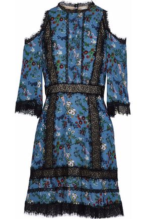 Robe Alice + Olivia 'Jolene' - Épaules Dénudées (Cold Shoulder) - Taille 2 - Bleue Fleurie - NEUVE Sans étiquettes (NWOT)