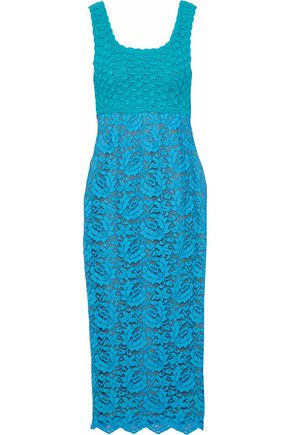 MOSCHINO TWO-TONE CROCHET-KNIT AND CORDED LACE MIDI DRESS,3074457345619026315
