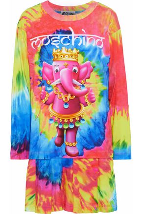 MOSCHINO MOSCHINO WOMAN PLEATED PRINTED TIE-DYED COTTON-JERSEY MINI DRESS MULTICOLOR,3074457345619031655