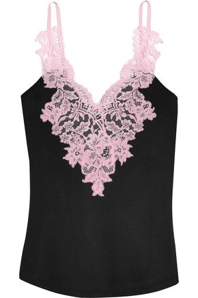 GIVENCHY GIVENCHY WOMAN LACE-TRIMMED CREPE CAMISOLE BLACK,3074457345620030683