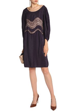 Nina Ricci Up To 70 Off At The Outnet Nina Ricci Lace Trimmed Crinkled Taffeta Dress