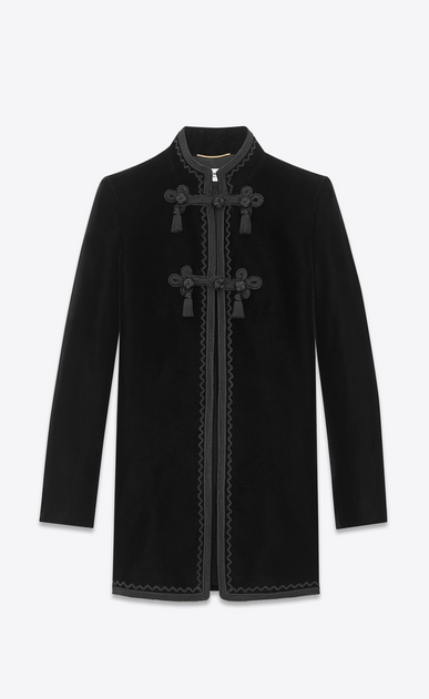 SAINT LAURENT Blazer Jacket Woman embroidered long jacket in shiny velvet a_V4