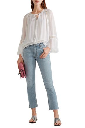 Alice Olivia Up To 70 Off At The Outnet Alice Olivia Lace Trimmed Silk Chiffon Blouse