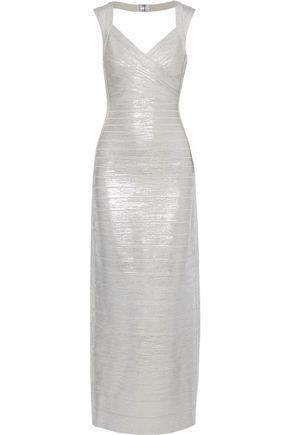 Hervé Léger Up To 70 Off At The Outnet HervÉ LÉger Estrella Cutout Metallic Coated Bandage Gown
