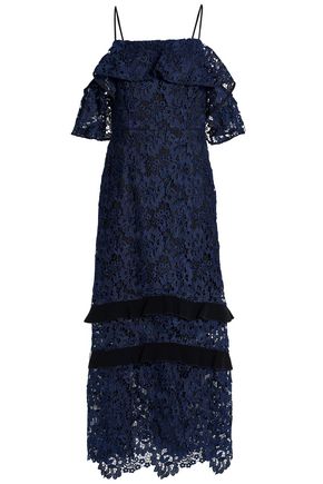 Rachel Zoe Jackets Up To 70 Off Us The Outnet Rachel Zoe Cold Shoulder Velvet Trimmed Ruffled Guipure Lace Midi Dress