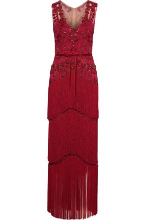 Marchesa Notte Up To 70 Off Us The Outnet Marchesa Notte Fringed Embellished Tulle Gown