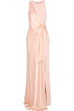 CINQ À SEPT WOMAN CLEMENCE CADY-PANELED KNOTTED SILK-SATIN GOWN BLUSH,GB 82673812068392