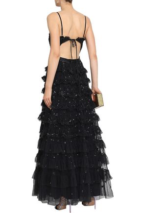Needle & Thread Woman Marie Tiered Embellished Tulle Gown Black Needle & Thread Woman Marie Tiered Embellished Tulle Gown Black