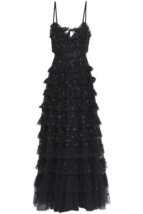 Needle & Thread Woman Marie Tiered Embellished Tulle Gown Black