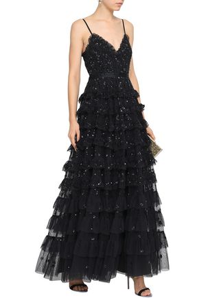 Marie tiered embellished tulle gown sale