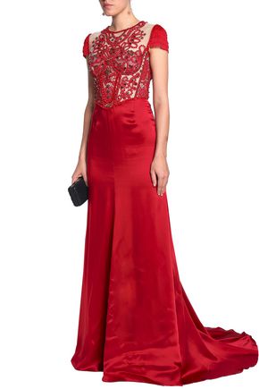 JENNY PACKHAM EMBROIDERED TULLE AND SATIN GOWN,3074457345620812895