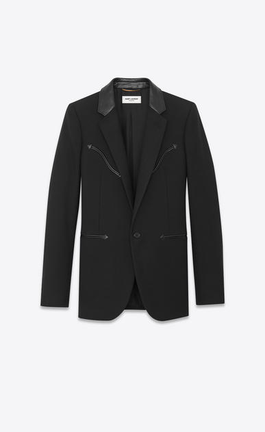 Gabardine jacket with Western-style detailing and leather collar