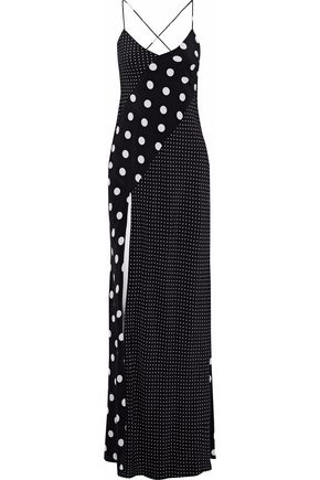 MICHELLE MASON Paneled polka-dot silk maxi slip dress
