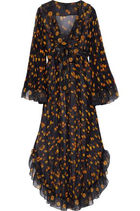 Anna Sui Up To 70 Off Us The Outnet Anna Sui Ruffle Trimmed Metallic Fl Print Silk Georgette Maxi Dress