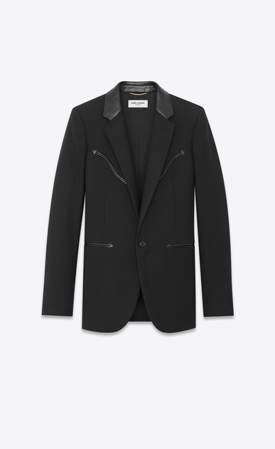 Gabardine jacket with Western-style detailing and leather collar