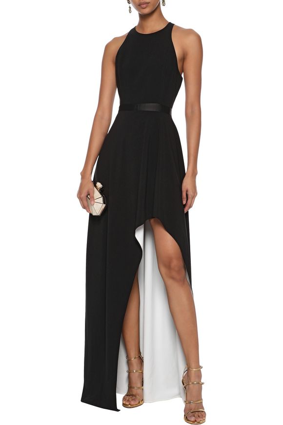 Asymmetric satin-trimmed stretch-crepe gown | HALSTON HERITAGE | Sale ...