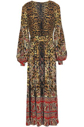 leopard print pleated midi dress
