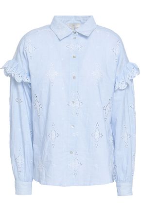 JOIE Cenedra striped broderie anglaise-trimmed cotton top