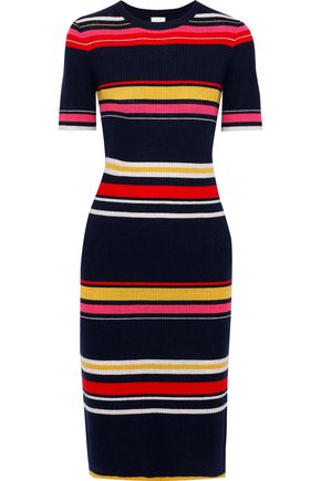 IRIS & INK Poppy striped ribbed wool-blend dress