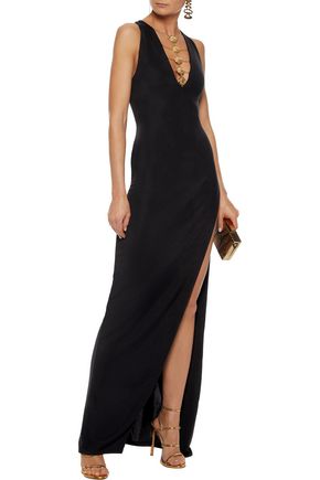 Balmain Embellished Stretch-cady Gown In Black
