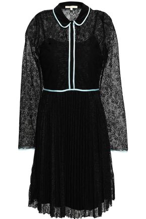 MAJE Satin-trimmed lace mini dress