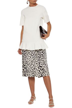 Valentino Fluted Ruffle-trimmed Stretch-knit Tunic In Off-white
