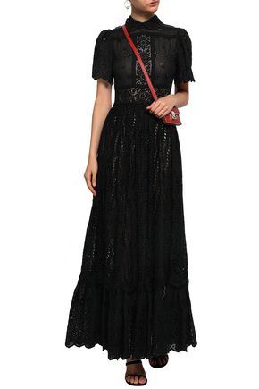 Valentino Woman Gathered Broderie Anglaise Cotton-blend Midi Dress Black